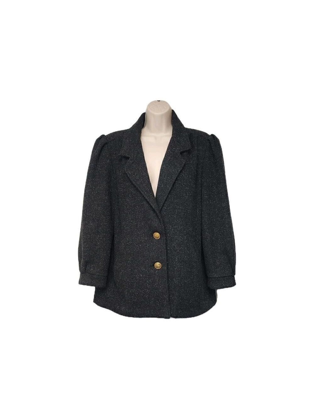 Karizma Black Wool Winter Coat Size 10 Puff Sleeve Vintage 70s